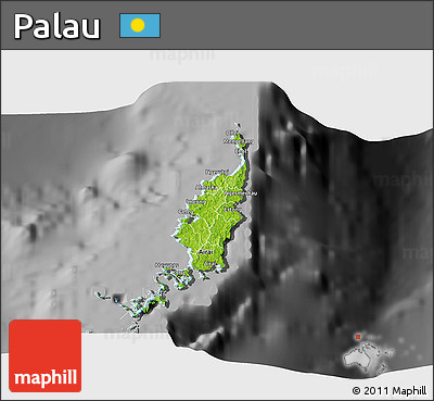 Physical 3D Map of Palau, darken, desaturated