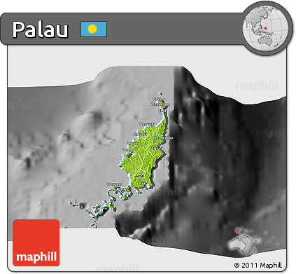Physical 3D Map of Palau, darken, desaturated