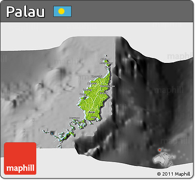 Physical 3D Map of Palau, darken, desaturated