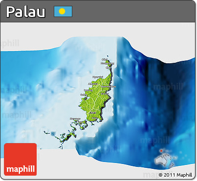 Physical 3D Map of Palau, darken, desaturated, land only