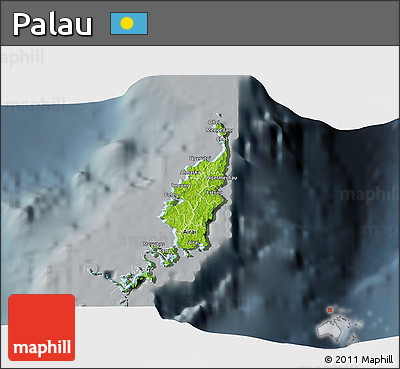Physical 3D Map of Palau, darken, semi-desaturated