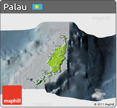 Physical 3D Map of Palau, darken, semi-desaturated