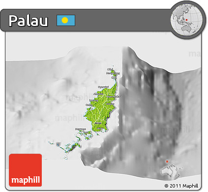 Physical 3D Map of Palau, lighten, desaturated