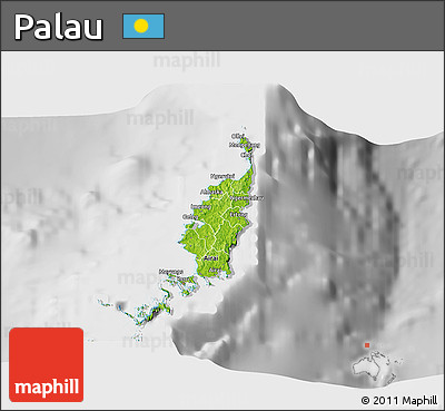 Physical 3D Map of Palau, lighten, desaturated