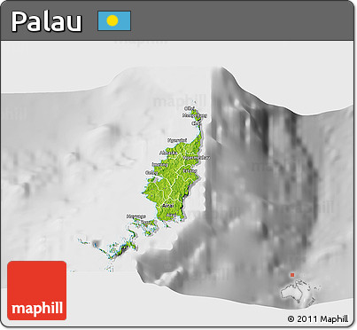 Physical 3D Map of Palau, lighten, desaturated