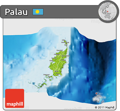 Physical 3D Map of Palau, lighten, land only