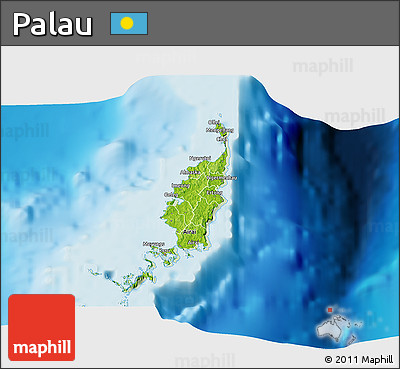 Physical 3D Map of Palau, lighten, land only