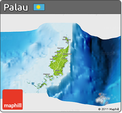 Physical 3D Map of Palau, lighten, land only