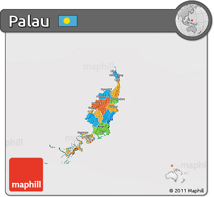 Political 3D Map of Palau, cropped outside