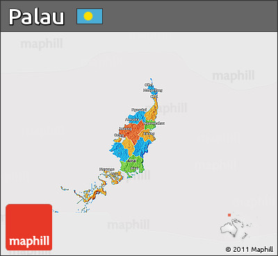 Political 3D Map of Palau, cropped outside