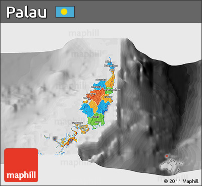 Political 3D Map of Palau, desaturated