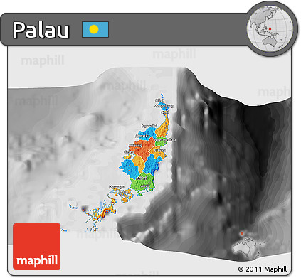 Political 3D Map of Palau, desaturated