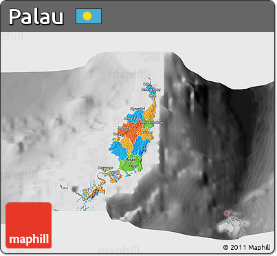 Political 3D Map of Palau, desaturated