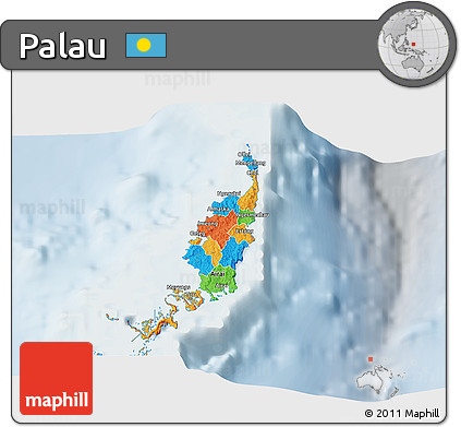 Political 3D Map of Palau, lighten