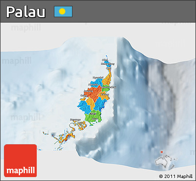 Political 3D Map of Palau, lighten