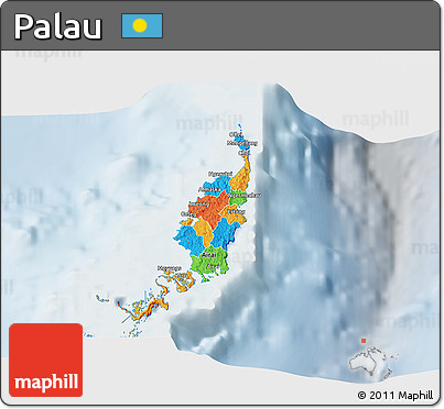 Political 3D Map of Palau, lighten