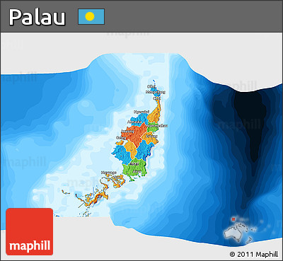 Political 3D Map of Palau, lighten, land only