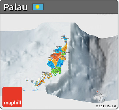 Political 3D Map of Palau, lighten, semi-desaturated