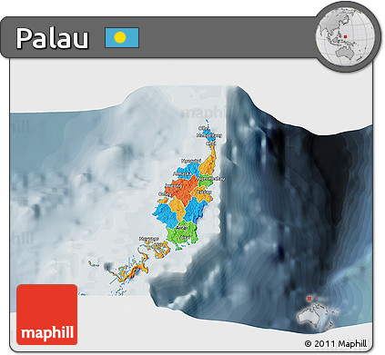 Political 3D Map of Palau, semi-desaturated