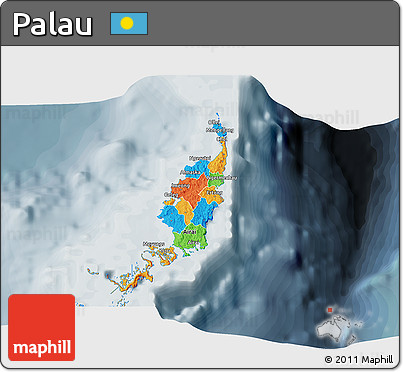 Political 3D Map of Palau, semi-desaturated
