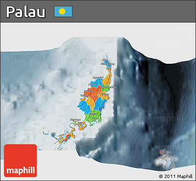 Political 3D Map of Palau, semi-desaturated