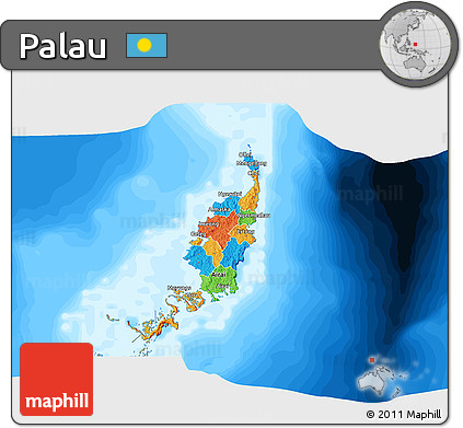 Political 3D Map of Palau, single color outside, bathymetry sea