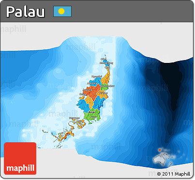 Political 3D Map of Palau, single color outside, bathymetry sea