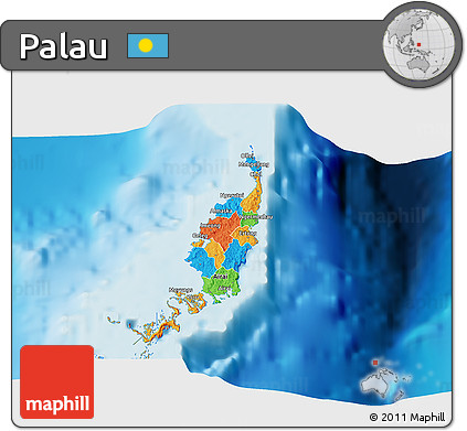 Political 3D Map of Palau, single color outside, shaded relief sea