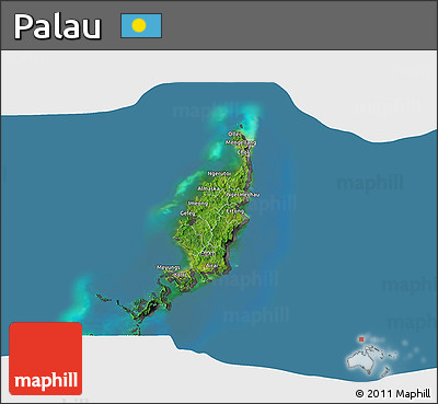 Satellite 3D Map of Palau, darken, desaturated, land only