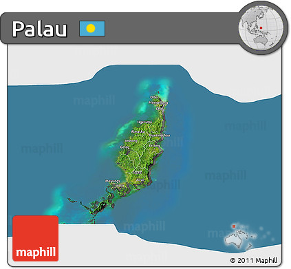 Satellite 3D Map of Palau, darken, desaturated, land only