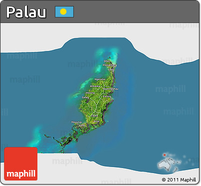Satellite 3D Map of Palau, darken, desaturated, land only
