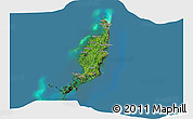 Satellite 3D Map of Palau, darken, desaturated, land only