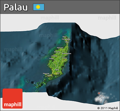 Satellite 3D Map of Palau, darken