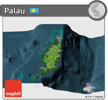 Satellite 3D Map of Palau, darken