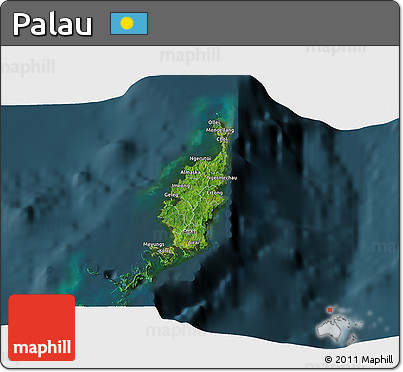 Satellite 3D Map of Palau, darken
