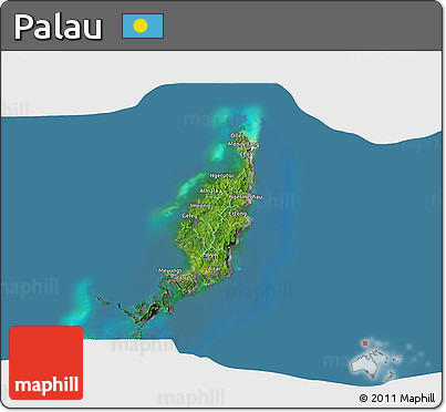 Satellite 3D Map of Palau, desaturated, land only