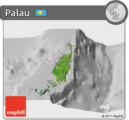 Satellite 3D Map of Palau, lighten, desaturated