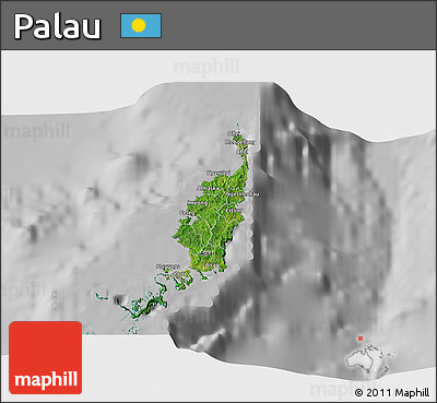 Satellite 3D Map of Palau, lighten, desaturated