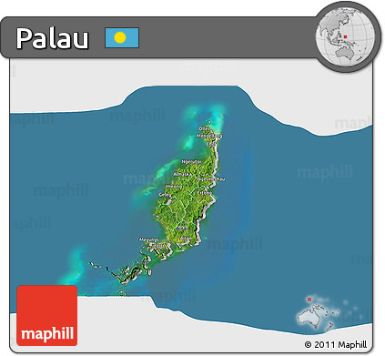 Satellite 3D Map of Palau, lighten, desaturated, land only
