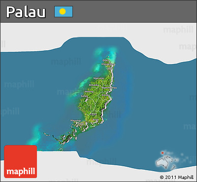 Satellite 3D Map of Palau, lighten, desaturated, land only