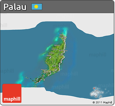 Satellite 3D Map of Palau, lighten, desaturated, land only