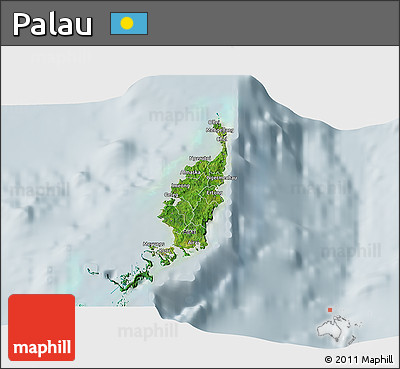 Satellite 3D Map of Palau, lighten