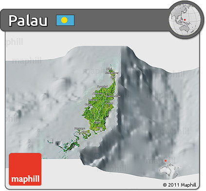 Satellite 3D Map of Palau, lighten, semi-desaturated