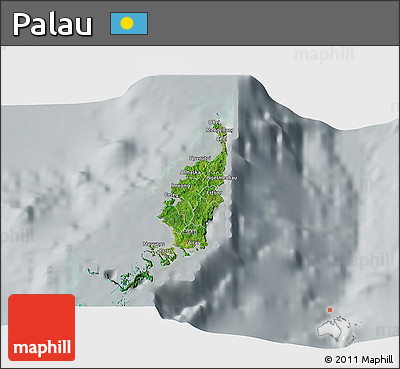 Satellite 3D Map of Palau, lighten, semi-desaturated