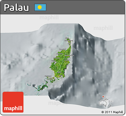 Satellite 3D Map of Palau, lighten, semi-desaturated