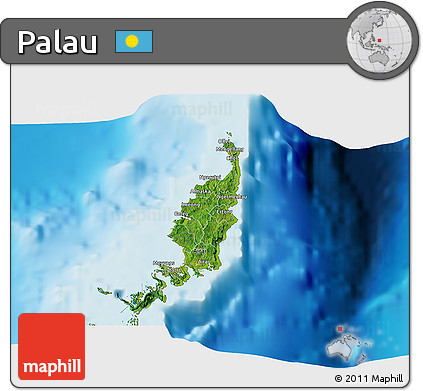 Satellite 3D Map of Palau, physical outside