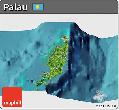 Satellite 3D Map of Palau, physical outside, satellite sea