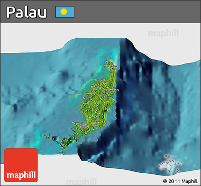 Satellite 3D Map of Palau, physical outside, satellite sea