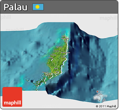 Satellite 3D Map of Palau, political outside, satellite sea