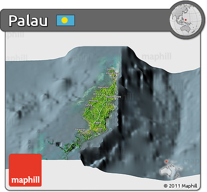 Satellite 3D Map of Palau, semi-desaturated